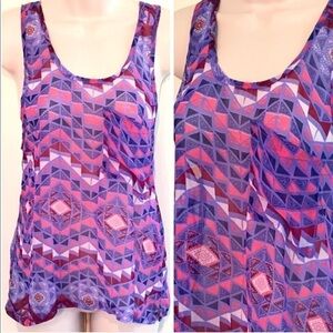 🆕 Sheer aztec geometric tank top purple